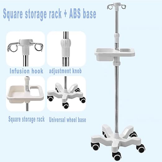 Adjustable IV Pole with Tray - White