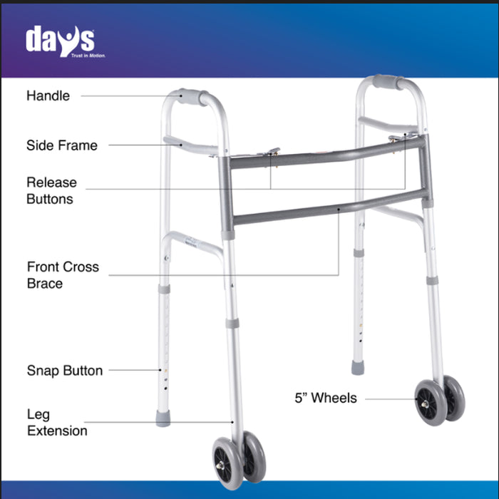 Days Heavy Duty Side Folding Walking Frame - Bariatric 317Kg with Double 5" Wheels