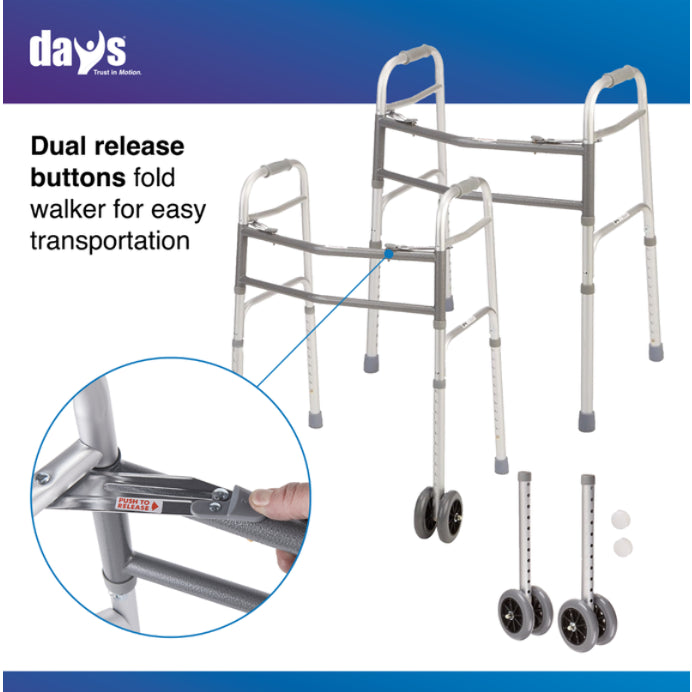 Days Heavy Duty Side Folding Walking Frame - Bariatric 317Kg with Double 5" Wheels