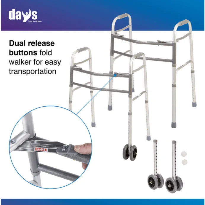 Days Heavy Duty Side Folding Walking Frame - Bariatric 317Kg with Double 5" Wheels