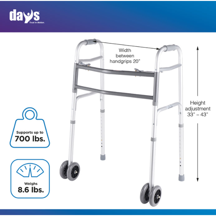 Days Heavy Duty Side Folding Walking Frame - Bariatric 317Kg with Double 5" Wheels