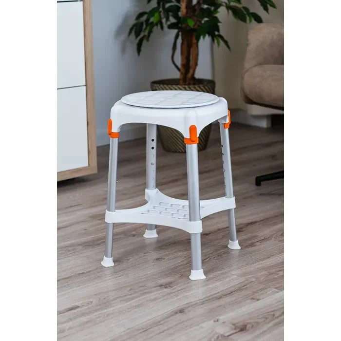 King Rotating Round Shower Stool with Tray - Adjustable Height