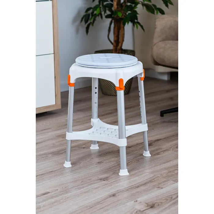 King Rotating Round Shower Stool with Tray - Adjustable Height