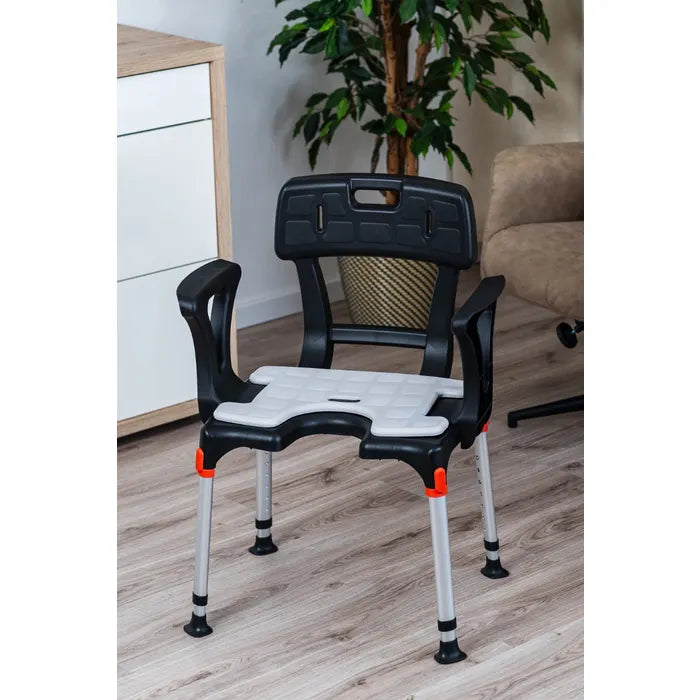 King Shower Chair with Cutout - Back & Armrests