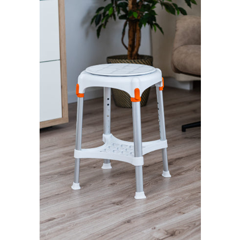 King Rotating Round Shower Stool with Tray - Adjustable Height