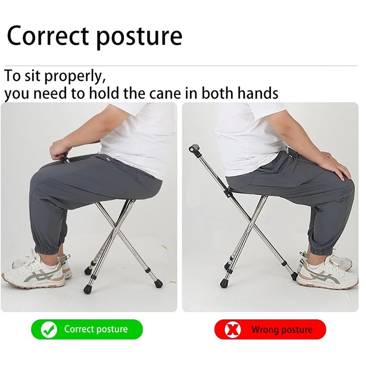 Folding Walking Hand Cane with Seat and Three Legs
