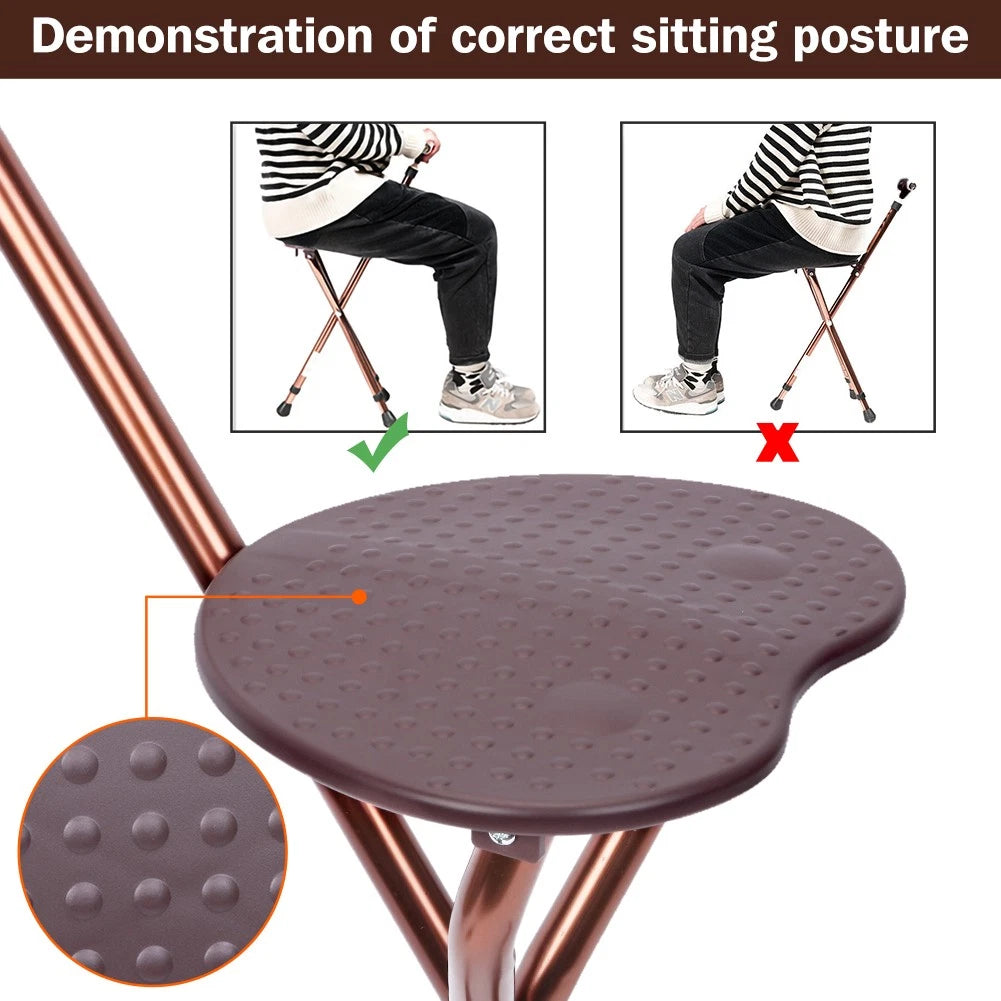 Folding Tripod Walking Hand Stick Stool with Seat and Three Legs