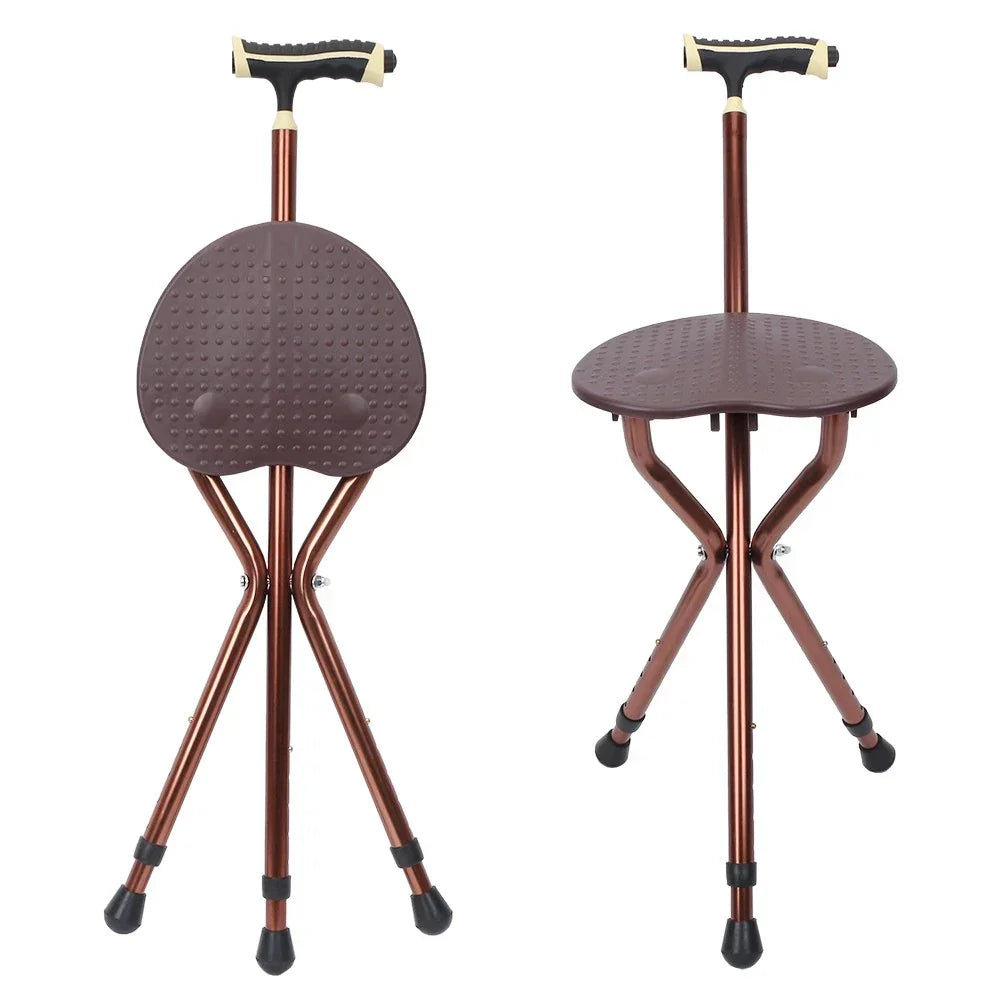 Folding Tripod Walking Hand Stick Stool with Seat and Three Legs