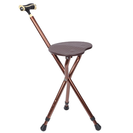 Folding Tripod Walking Hand Stick Stool with Seat and Three Legs