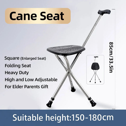 Folding Walking Hand Cane with Seat and Three Legs