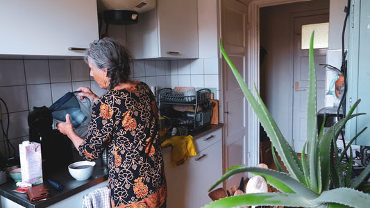 a person in a kitchen