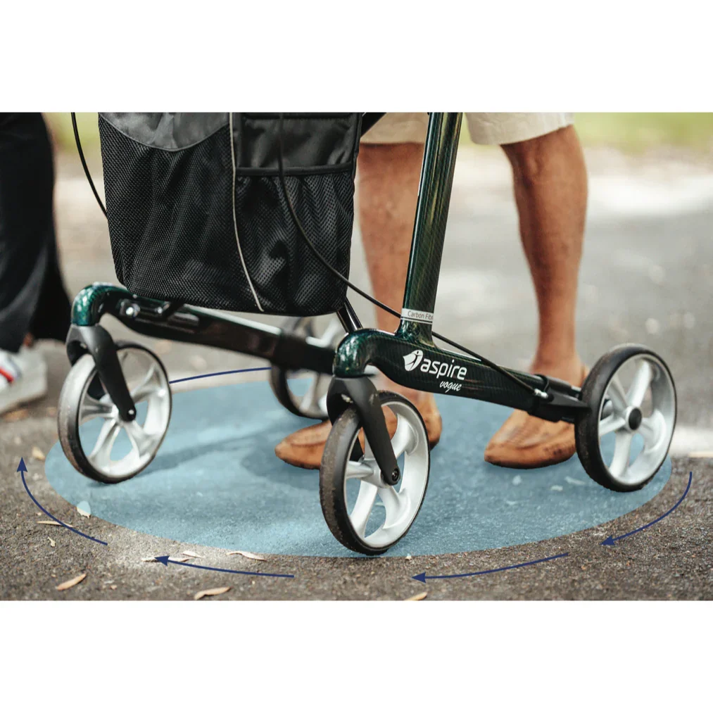 Aspire Vogue rollator walker with large wheels for smooth outdoor mobility on pavement