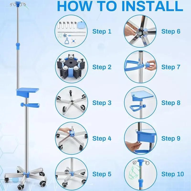 4MOBILITY WA Adjustable IV Pole with Tray - Blue 4M-IVPWT-BL - 4MOBILITY WA - Mandurah