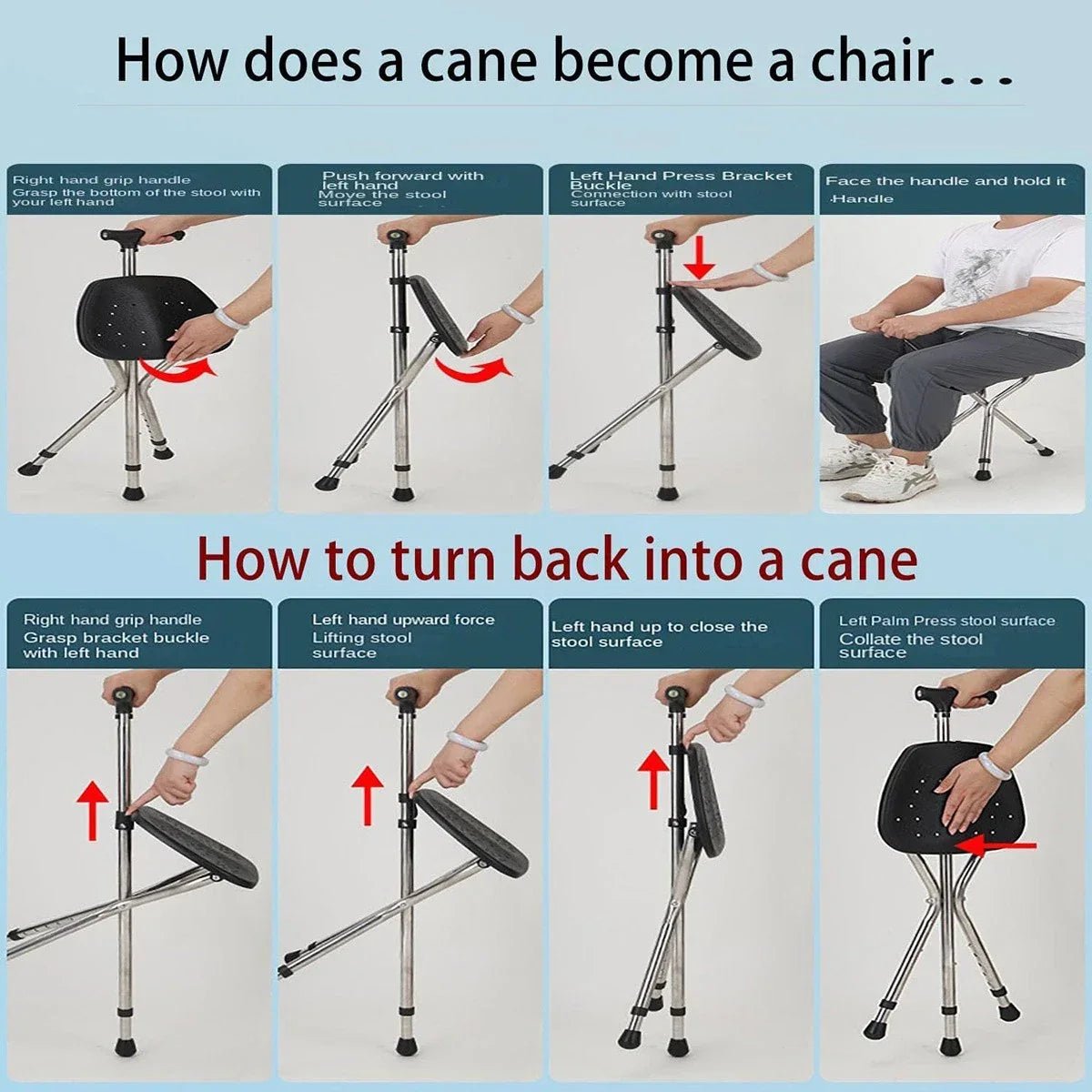 4MOBILITY WA Folding Walking Hand Cane with Seat and Three Legs 4M_WSWS-BK - 4MOBILITY WA - Mandurah