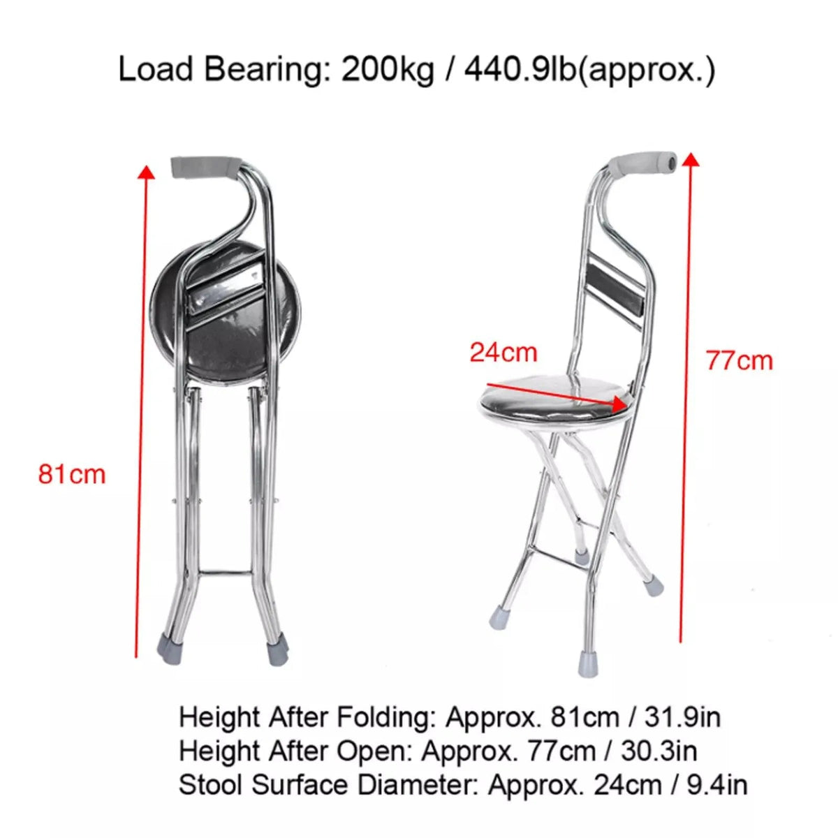 4MOBILITY WA Folding Walking Hand Stick Stool with Seat and Four Legs 4M_WSWS2 - 4MOBILITY WA - Mandurah
