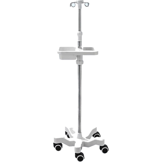 Adjustable IV Pole with Tray - White
