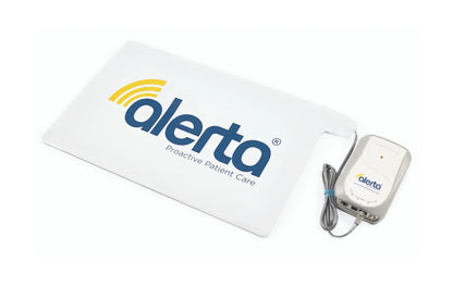 Alerta chair sensor alarm for elderly featuring a responsive mat and alarm unit for fall prevention.