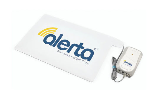 Alerta chair sensor alarm for elderly featuring a responsive mat and alarm unit for fall prevention.