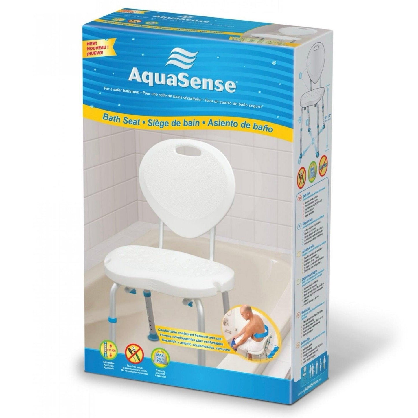 Aquasense Adjustable Bath Seat with Back - HMR770537 - 4MOBILITY WA