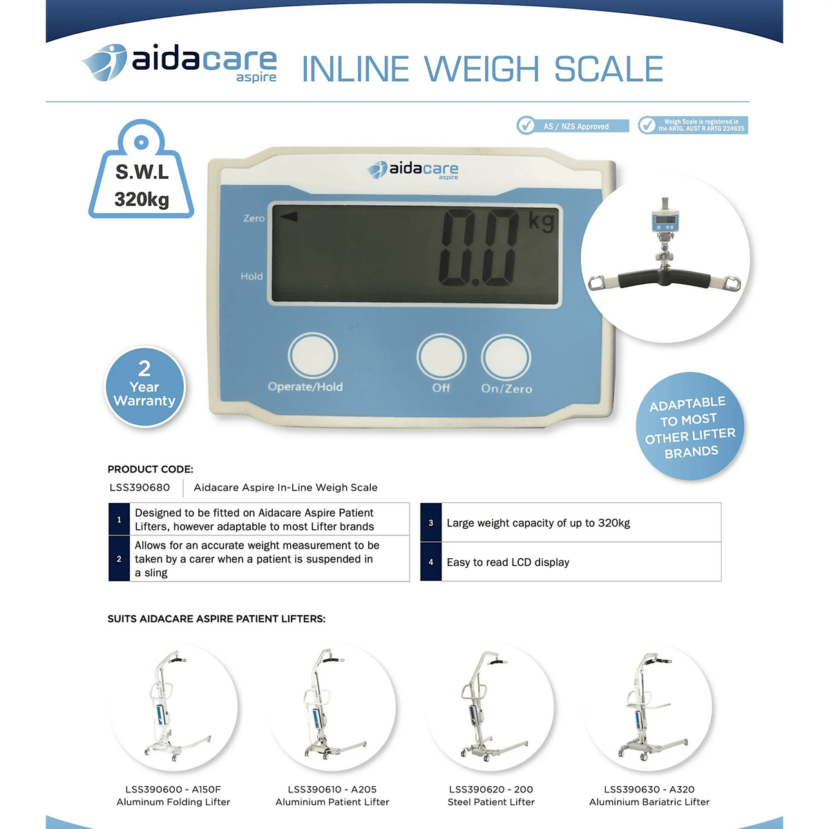 Aspire Aspire Inline Weigh Scale LSS390680 - 4MOBILITY WA - Mandurah