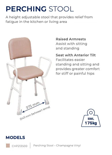 Aspire Aspire Kitchen/Perching Stool - With Arms CHP213500 - 4MOBILITY WA - Mandurah