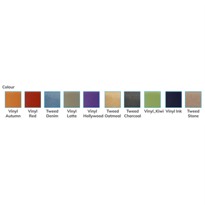 Color options for the Aspire BC2 Waterfall Day Chair including vinyl and tweed fabrics