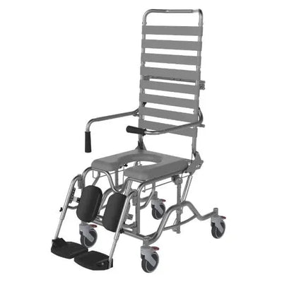 Aspire commode seat with adjustable backrest and wheels for easy mobility and comfort