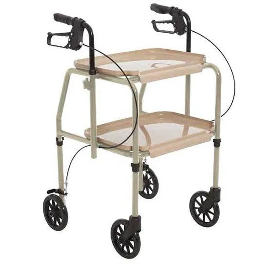 Aspire meal tray walker featuring two sturdy trays and four durable wheels for easy mobility in the kitchen
