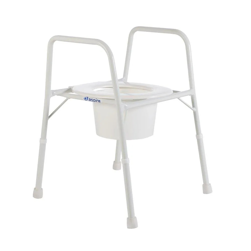 Aspire over toilet aid for elderly featuring sturdy support frame and removable bucket for convenience