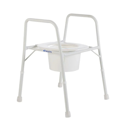 Aspire over toilet aid for elderly featuring sturdy support frame and removable bucket for convenience