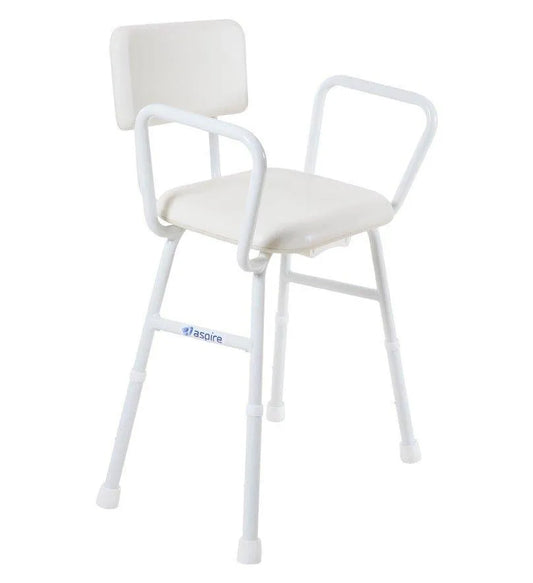 Aspire padded shower stool for disabled featuring a supportive back and sturdy frame