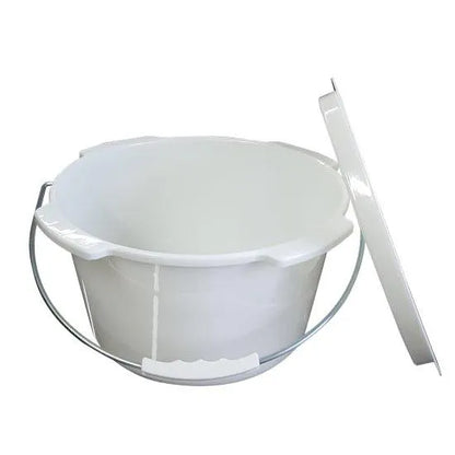 Aspire commode bowl with handle and lid for easy use and sanitation.