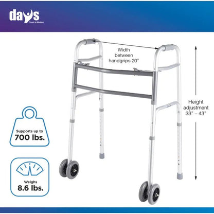 Days Days Heavy Duty Side Folding Walking Frame - Bariatric 317Kg with Double 5" Wheels 081561653 - 4MOBILITY WA - Mandurah