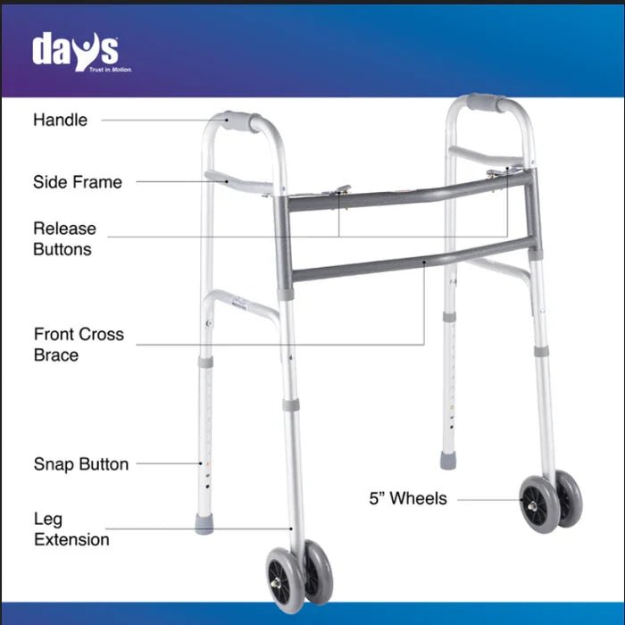 Days Days Heavy Duty Side Folding Walking Frame - Bariatric 317Kg with Double 5" Wheels 081561653 - 4MOBILITY WA - Mandurah