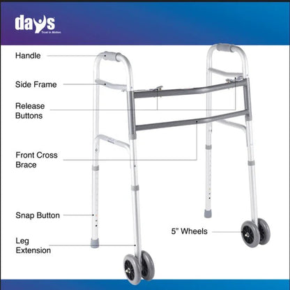 Days Days Heavy Duty Side Folding Walking Frame - Bariatric 317Kg with Double 5" Wheels 081561653 - 4MOBILITY WA - Mandurah
