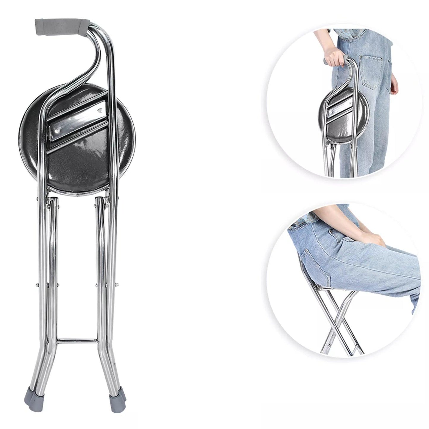 Folding Walking Hand Stick Stool with Seat and Four Legs - 4M_WSWS2 - 4MOBILITY WA