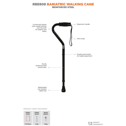 Freedom Freedom Bariatric Walking Cane Reinforced Steel 270Kg WAS748100 - 4MOBILITY WA - Mandurah