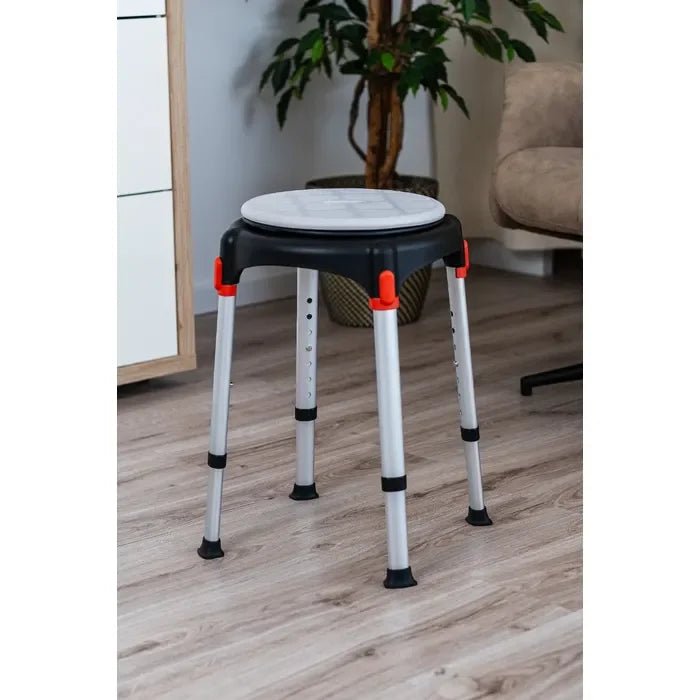 King King Rotating Round Shower Stool with Tray - Adjustable Height KING-BSTRRAT-01KN-CSTRR4 - 4MOBILITY WA - Mandurah