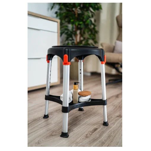 King King Rotating Round Shower Stool with Tray - Adjustable Height KING-STRRAT-01KN - 4MOBILITY WA - Mandurah