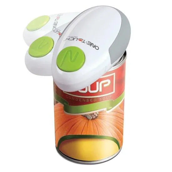One Touch automatic can opener for arthritis, easily opening cans with a simple push button