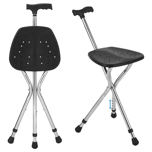 Folding Walking Hand Cane with Seat and Three Legs
