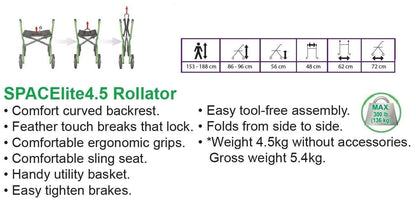 SPACELITE SpaceLite4.5 Supa-Light-Weight Rollator HMR900101 - 4MOBILITY WA - Mandurah