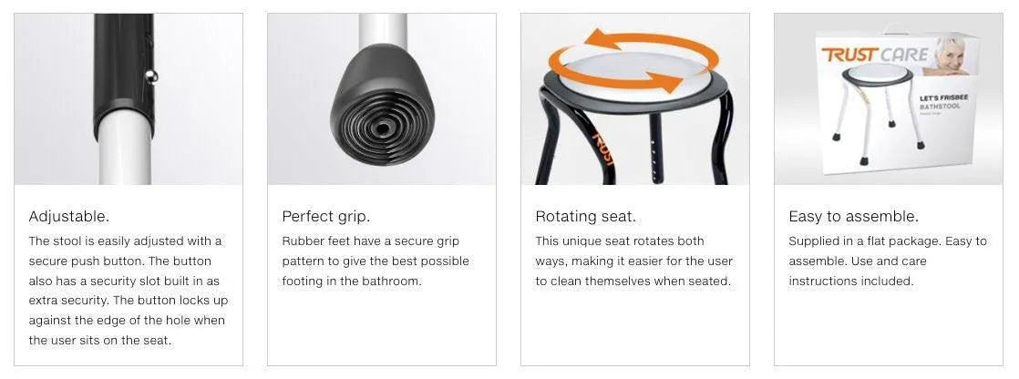TRUSTCARE Trustcare Let's Frisbee - Black (Shower Stool with Swivel Seat) HMRLFR101 - 4MOBILITY WA - Mandurah