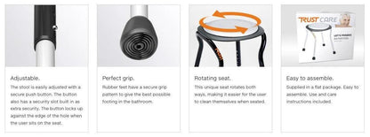 TRUSTCARE Trustcare Let's Frisbee - Black (Shower Stool with Swivel Seat) HMRLFR101 - 4MOBILITY WA - Mandurah