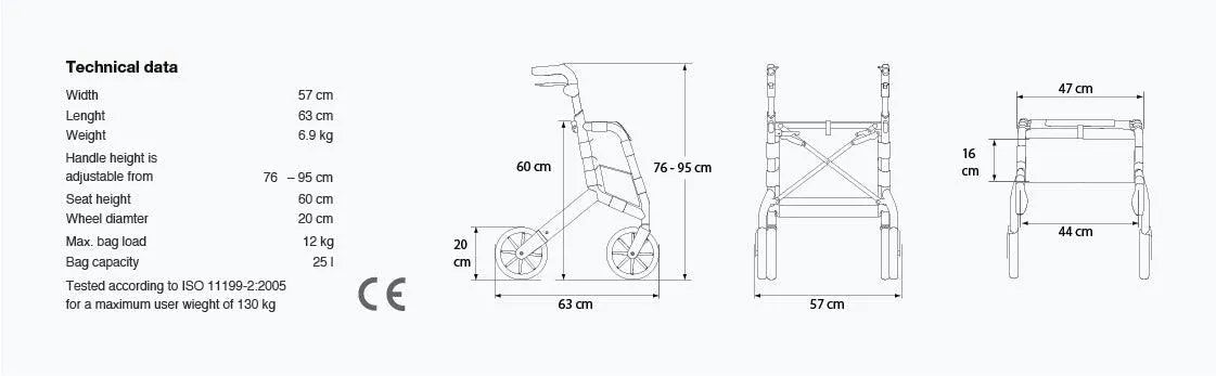TRUSTCARE Trustcare Let’s Shop Outdoor Rollator - Grey (With Backrest & Bags) HMRLS102 - 4MOBILITY WA - Mandurah