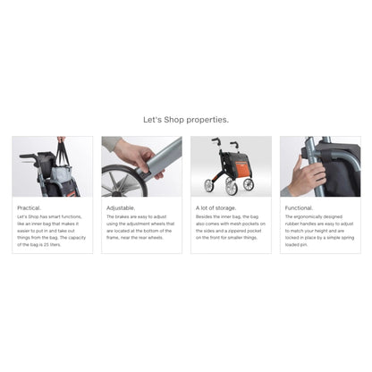 TRUSTCARE Trustcare Let’s Shop Outdoor Rollator - Grey (With Backrest & Bags) HMRLS102 - 4MOBILITY WA - Mandurah