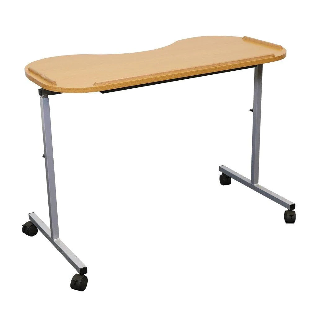 Aspire Overbed Table for disability support with a sleek design and wheels for easy mobility