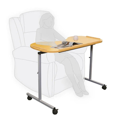 Aspire Overbed Table for disability support featuring adjustable height and rolling wheels for convenience